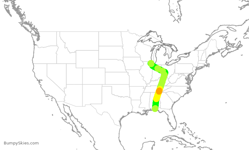 Turbulence forecast map for ENY3898, VPS to ORD