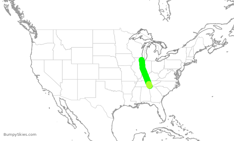 Turbulence forecast map for ENY3901, ORD to CHA