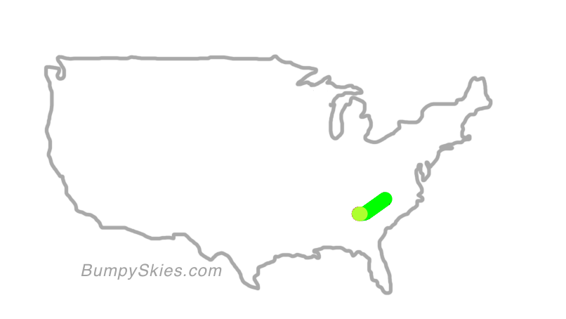 Map of continental US with illustrated flight path and turbulence forecast (described in text below)