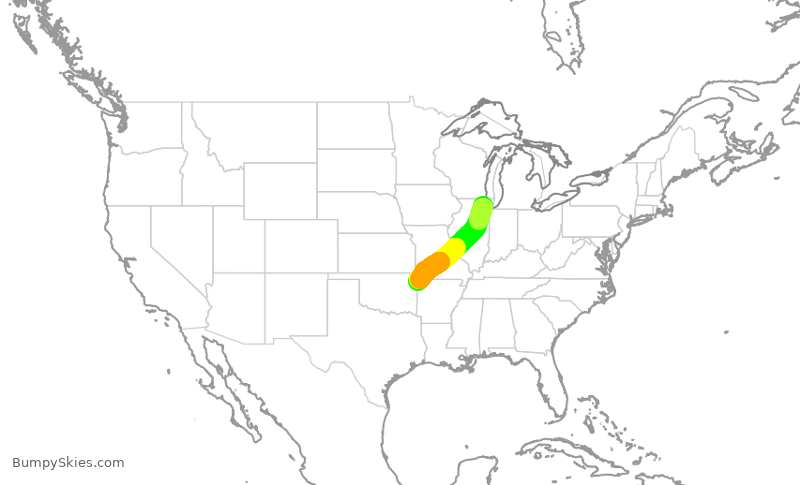 Turbulence forecast map for ENY3906, ORD to XNA