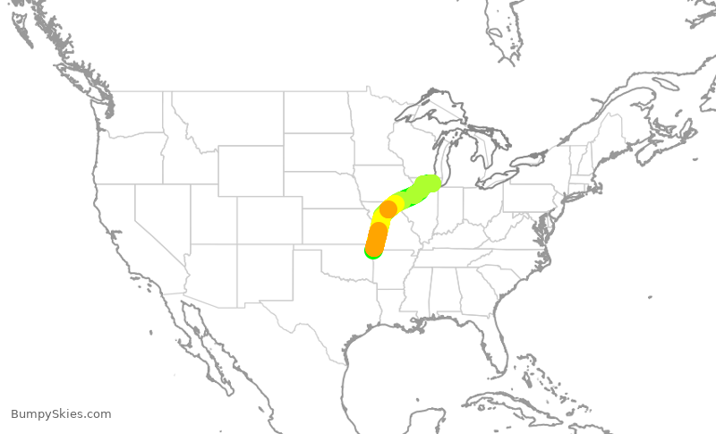 Turbulence forecast map for ENY3906, XNA to ORD