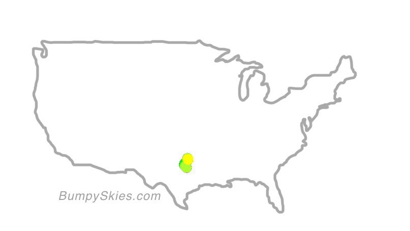 Map of continental US with illustrated flight path and turbulence forecast (described in text below)