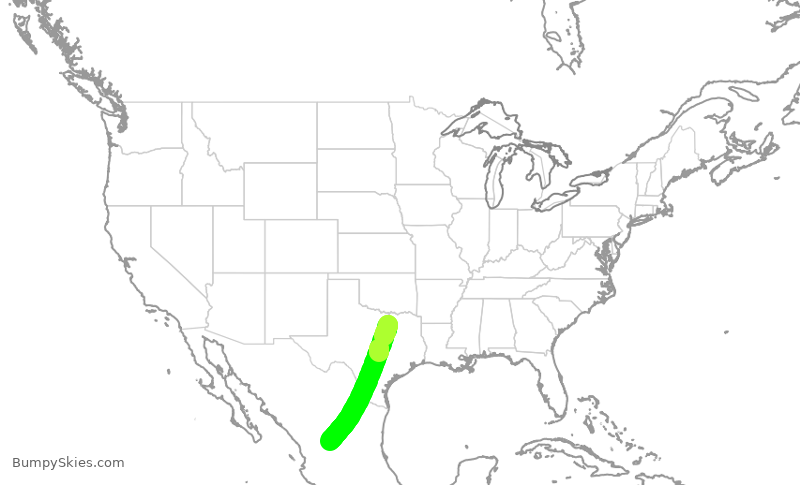 Turbulence forecast map for ENY3908, DFW to MZC