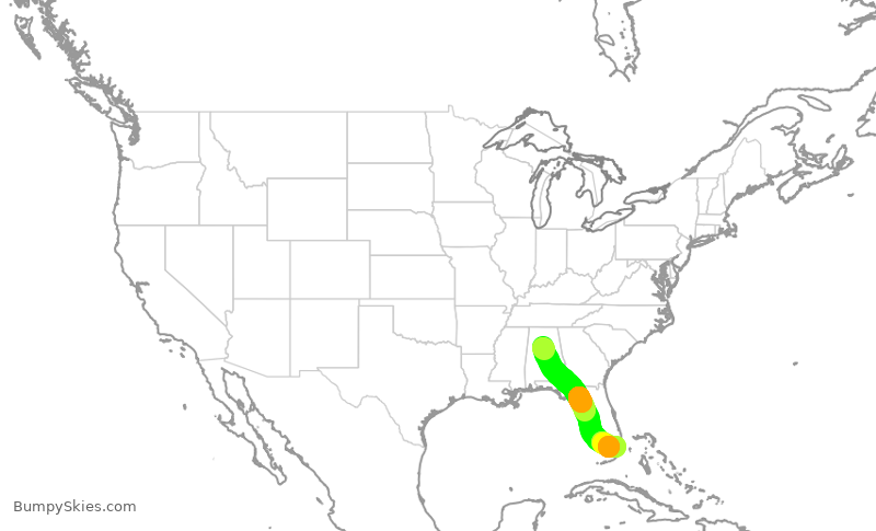 Turbulence forecast map for ENY3909, BHM to MIA