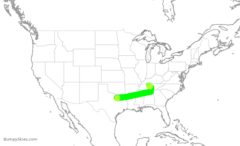 Turbulence forecast map for ENY3912, DFW to BNA