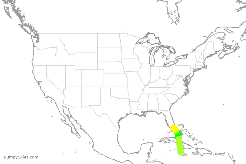 Turbulence forecast map for ENY3912, MBJ to MIA