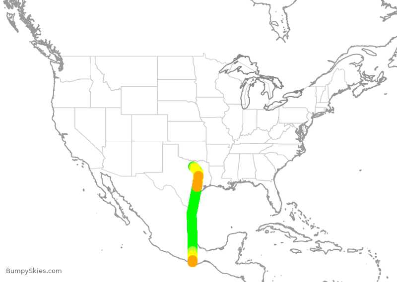 Turbulence forecast map for ENY3913, MPS to DFW
