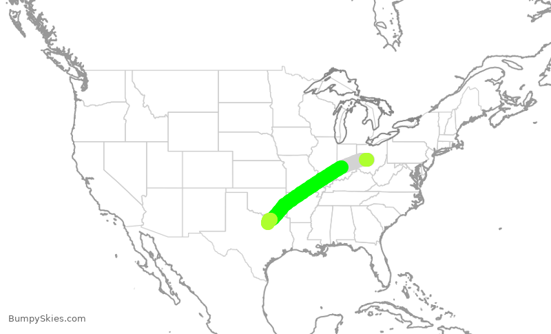 Turbulence forecast map for ENY3914, CMH to DFW