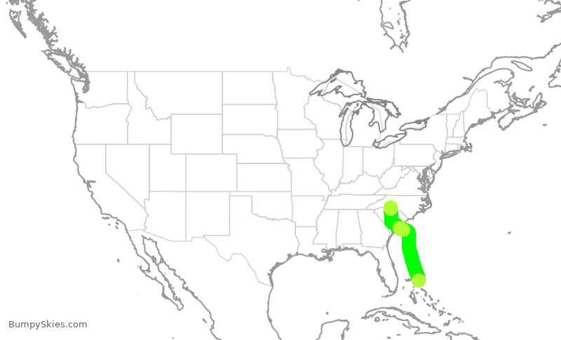 Turbulence forecast map for ENY3916, CLT to YAM