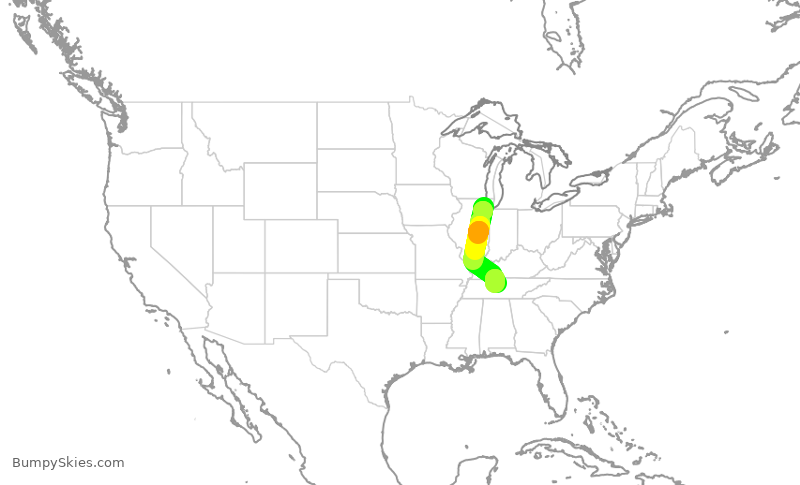 Turbulence forecast map for ENY3922, ORD to BNA