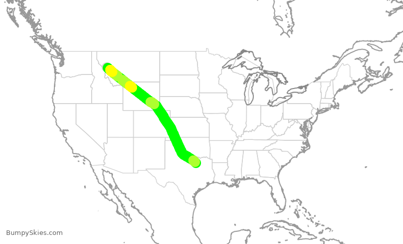 Turbulence forecast map for ENY3924, MSO to DFW