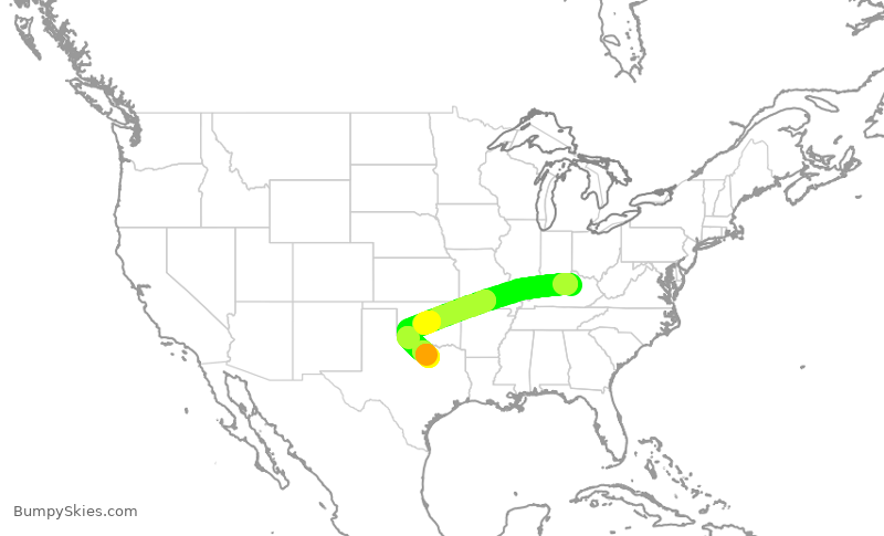 Turbulence forecast map for ENY3927, LEX to DFW