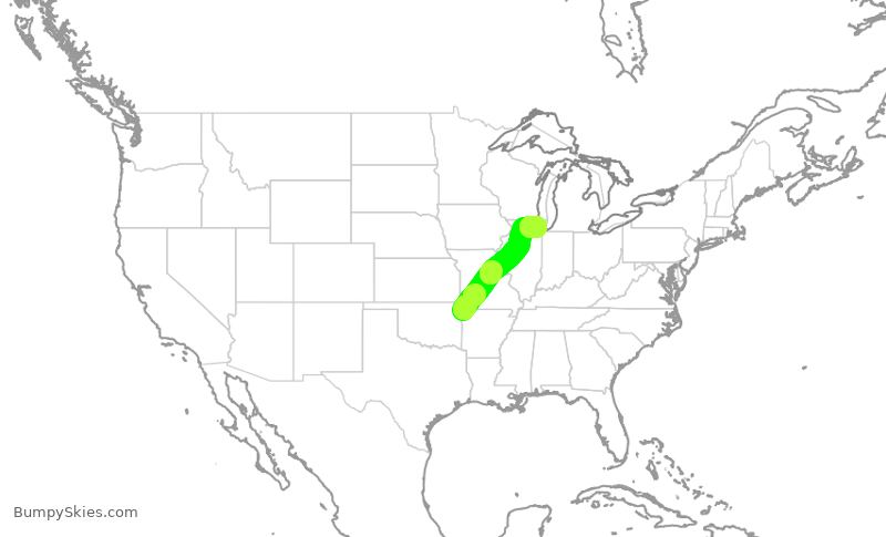 Turbulence forecast map for ENY3933, XNA to ORD