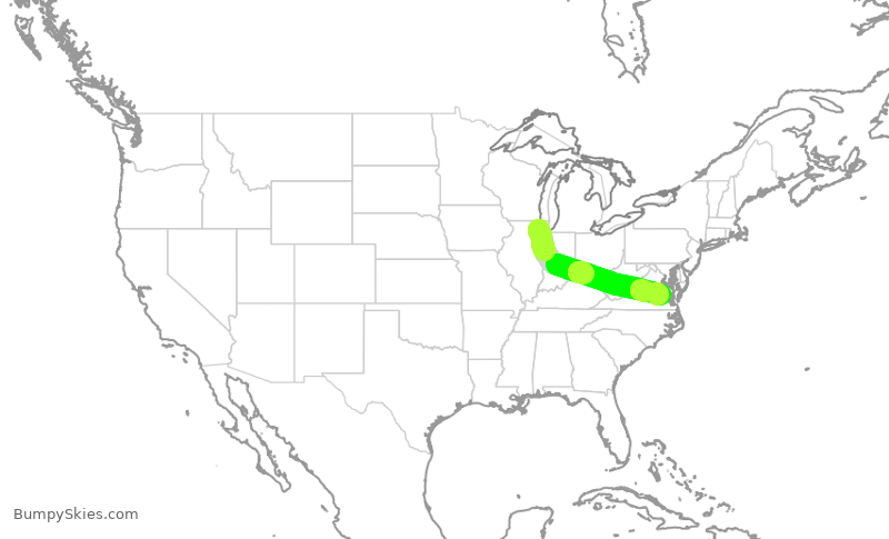 Turbulence forecast map for ENY3934, ORD to RIC