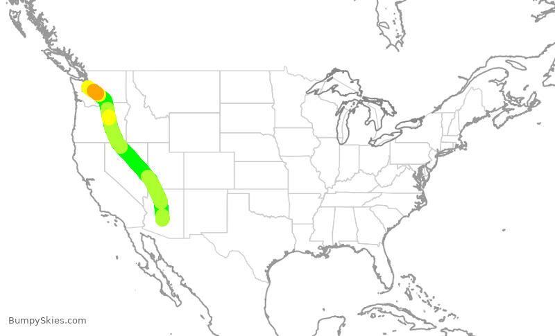 Turbulence forecast map for ENY3934, PHX to SEA
