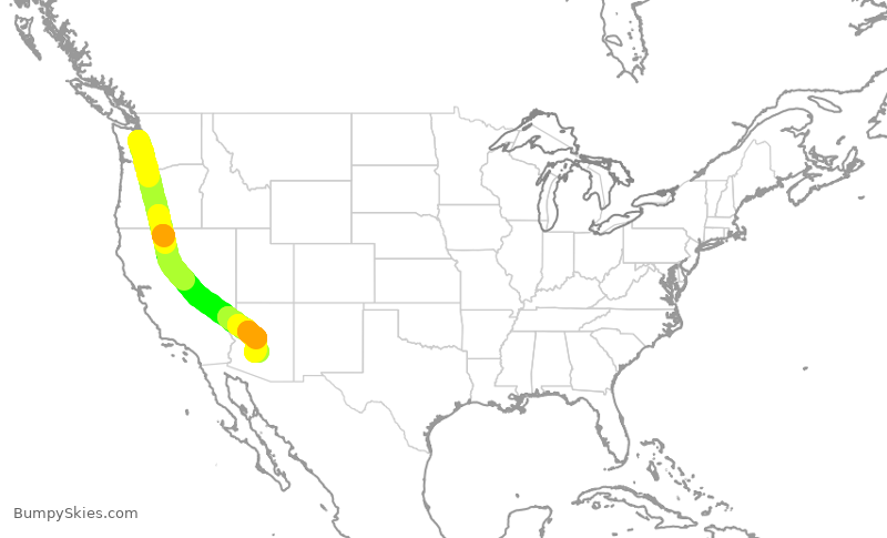 Turbulence forecast map for ENY3934, SEA to PHX