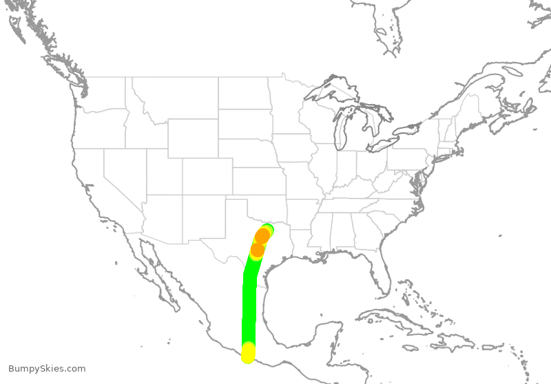 Turbulence forecast map for ENY3934, MAA to DFW