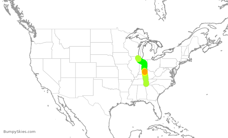 Turbulence forecast map for ENY3936, CHA to ORD