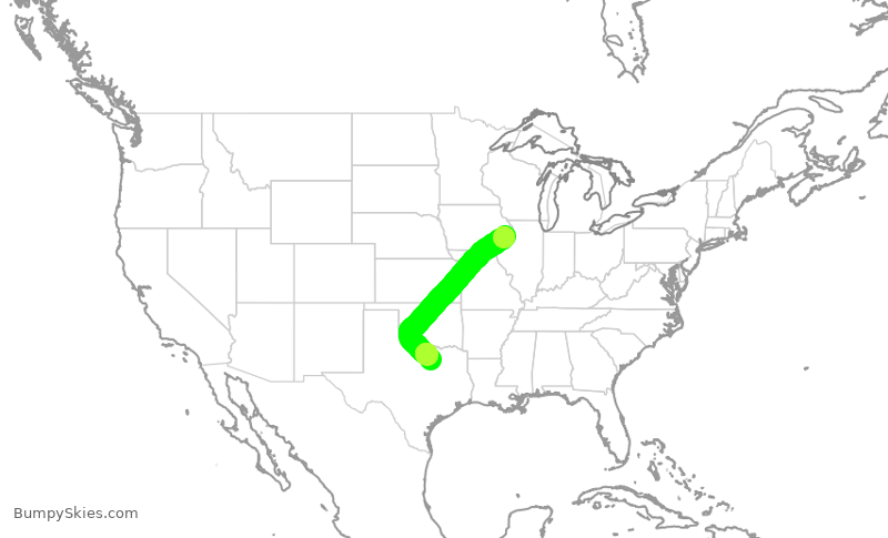 Turbulence forecast map for ENY3938, MLI to DFW