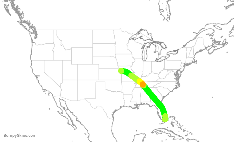 Turbulence forecast map for ENY3939, MCI to MIA