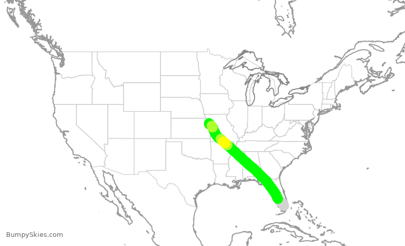 Turbulence forecast map for ENY3939, MIA to MCI