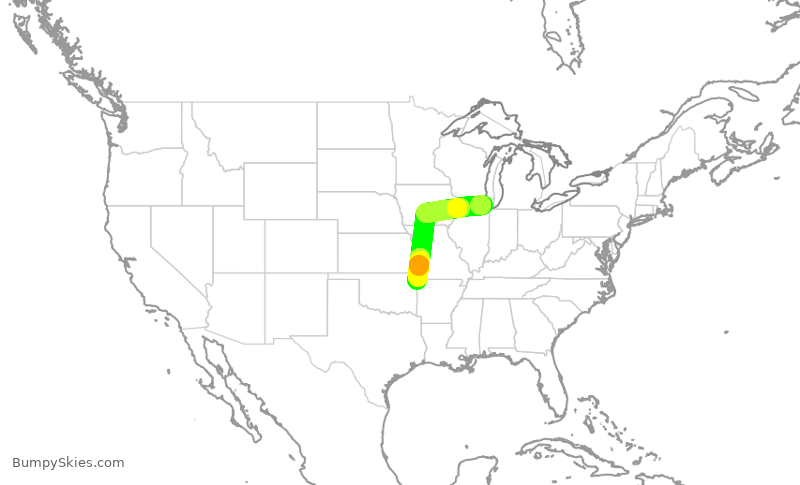 Turbulence forecast map for ENY3941, ORD to XNA