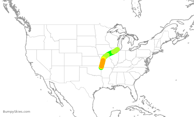 Turbulence forecast map for ENY3941, XNA to ORD