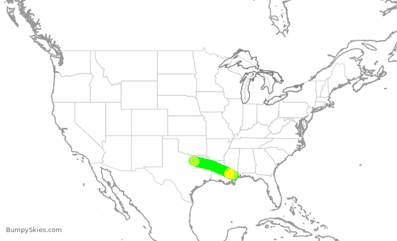 Turbulence forecast map for ENY3943, DFW to GPT