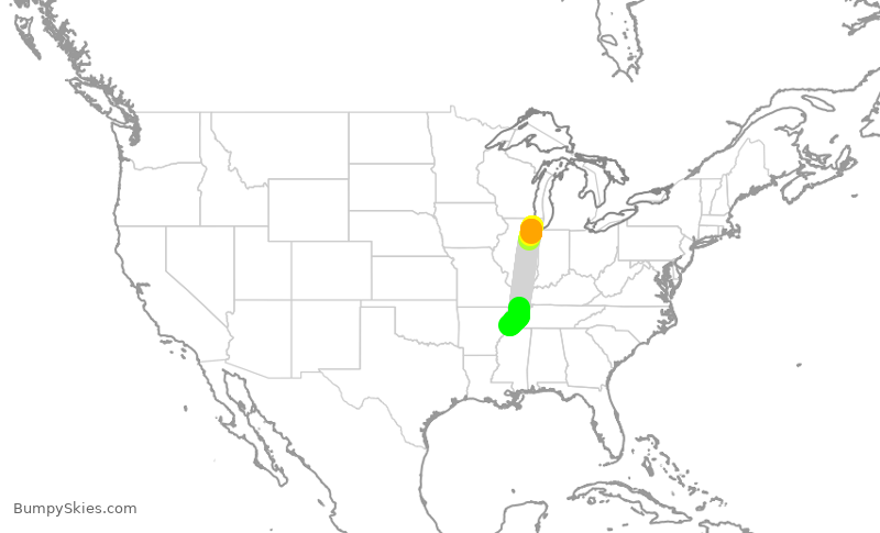 Turbulence forecast map for ENY3945, ORD to MEM