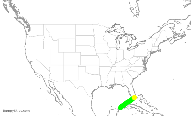 Turbulence forecast map for ENY3946, MIA to MTL