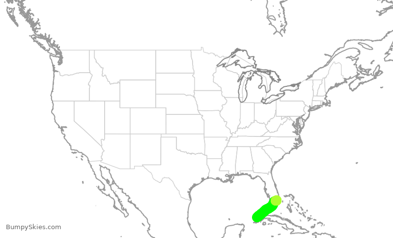 Turbulence forecast map for ENY3946, MTL to MIA