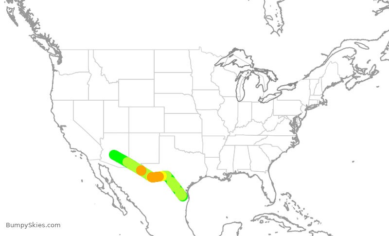 Turbulence forecast map for ENY3947, PHX to MFE