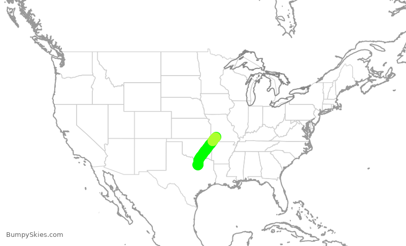 Turbulence forecast map for ENY3952, DFW to SGF
