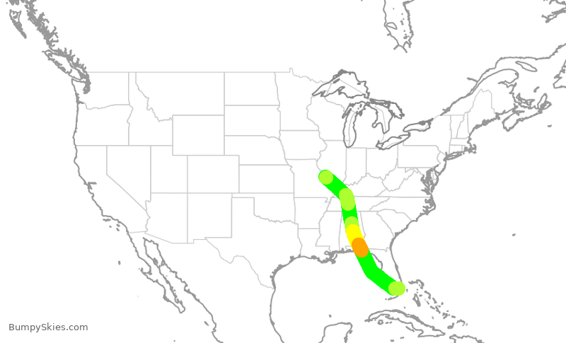 Turbulence forecast map for ENY3954, STL to MIA