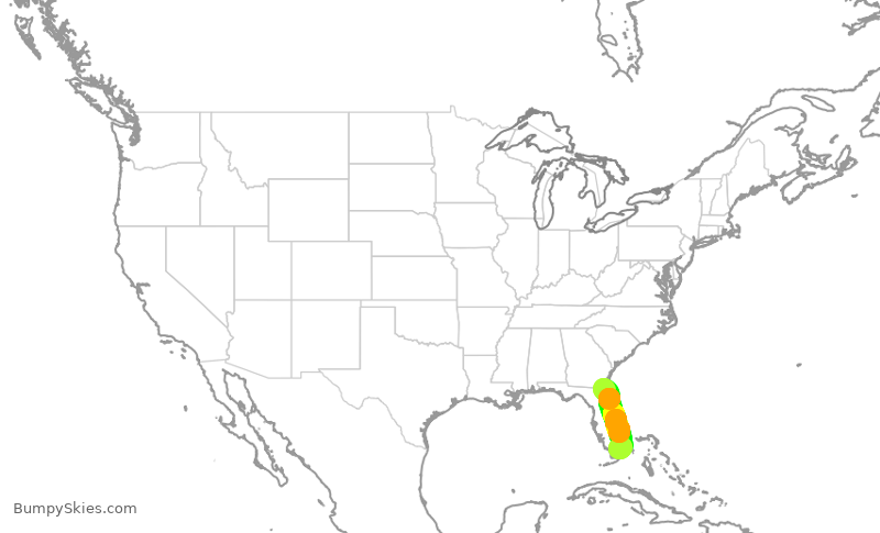 Turbulence forecast map for ENY3955, JAX to MIA