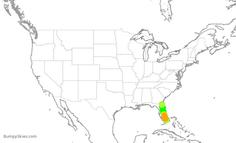 Turbulence forecast map for ENY3955, MIA to JAX