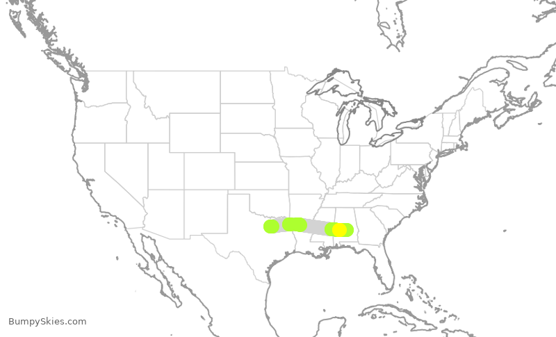 Turbulence forecast map for ENY3958, DFW to MGM