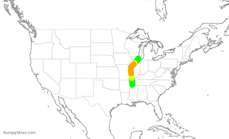 Turbulence forecast map for ENY3959, MEM to ORD