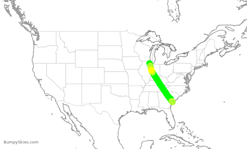 Turbulence forecast map for ENY3962, ORD to HHH