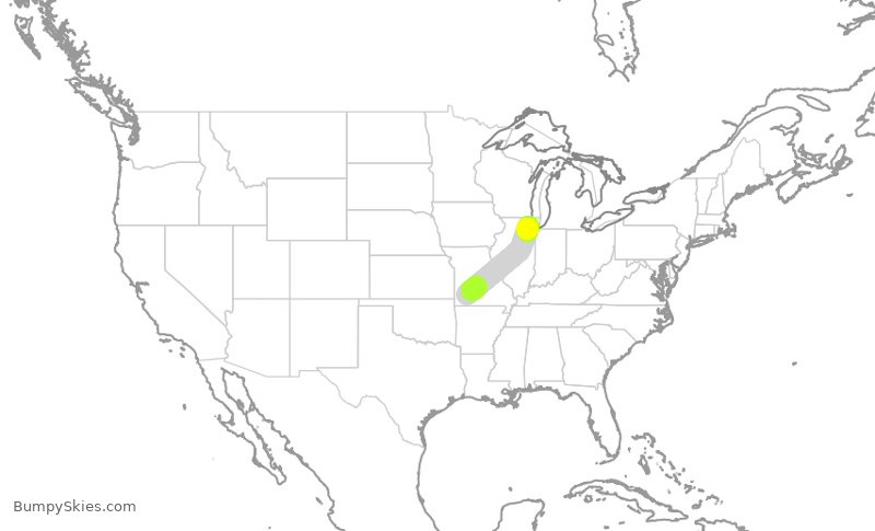 Turbulence forecast map for ENY3963, ORD to SGF