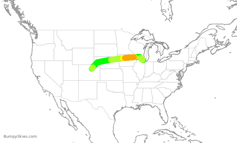 Turbulence forecast map for ENY3964, DEN to ORD