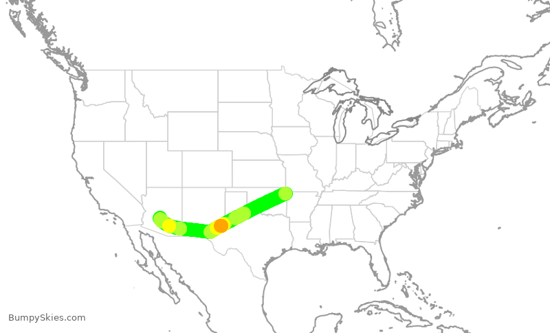 Turbulence forecast map for ENY3964, XNA to PHX