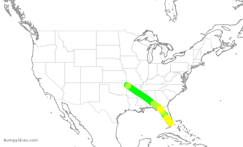 Turbulence forecast map for ENY3965, MIA to XNA