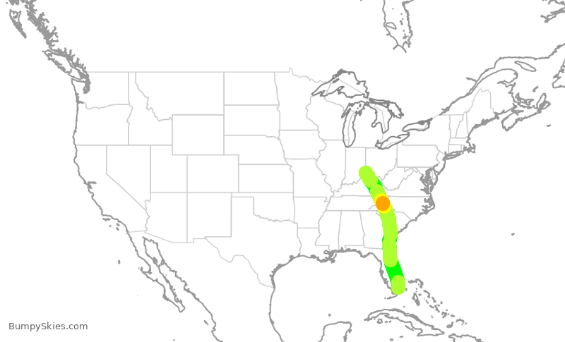 Turbulence forecast map for ENY3969, MIA to CVG