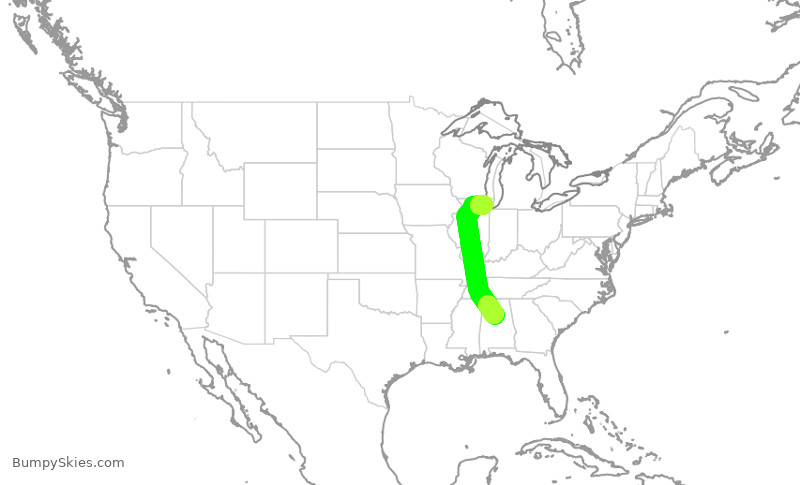 Turbulence forecast map for ENY3971, BHM to ORD