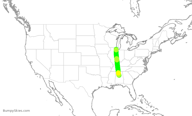 Turbulence forecast map for ENY3971, ORD to BHM