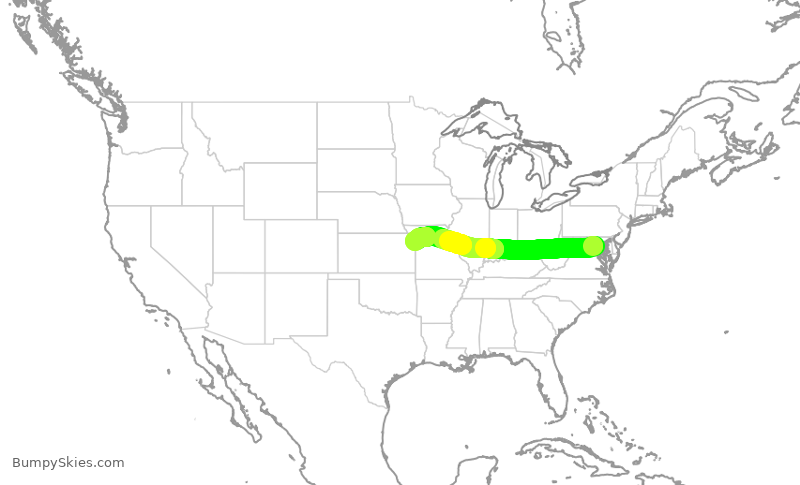 Turbulence forecast map for ENY3974, DCA to MCI