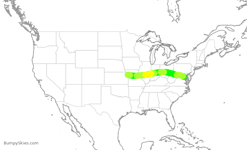 Turbulence forecast map for ENY3974, MCI to DCA