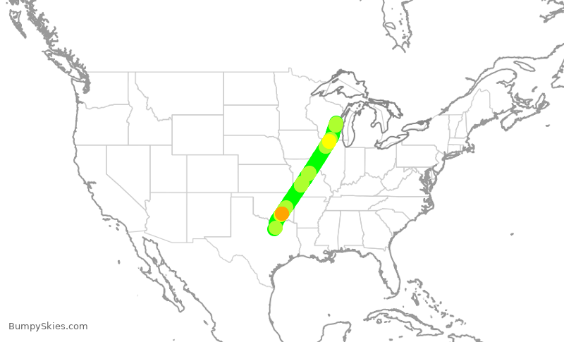 Turbulence forecast map for ENY3977, DFW to ATW