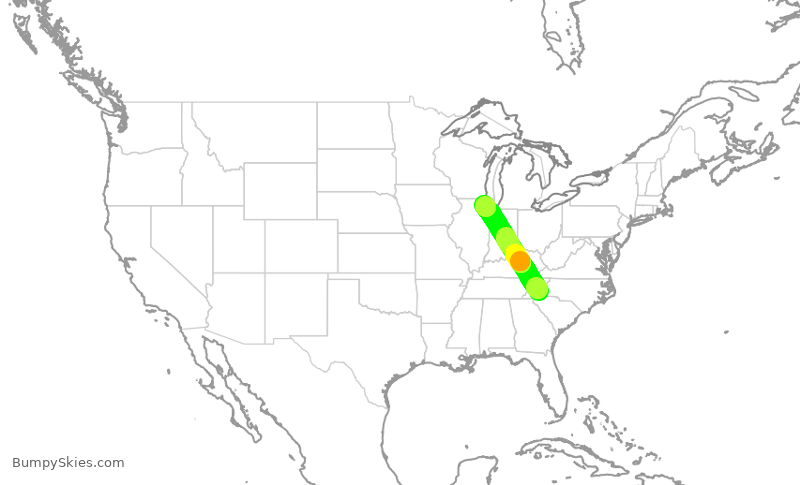 Turbulence forecast map for ENY3981, AVL to ORD